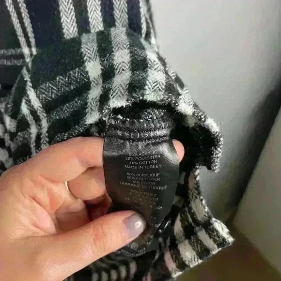 RELIGION Plaid Button Up Womens XL Black/White Long Sleeve Front Pocket Patch - Picture 9 of 10